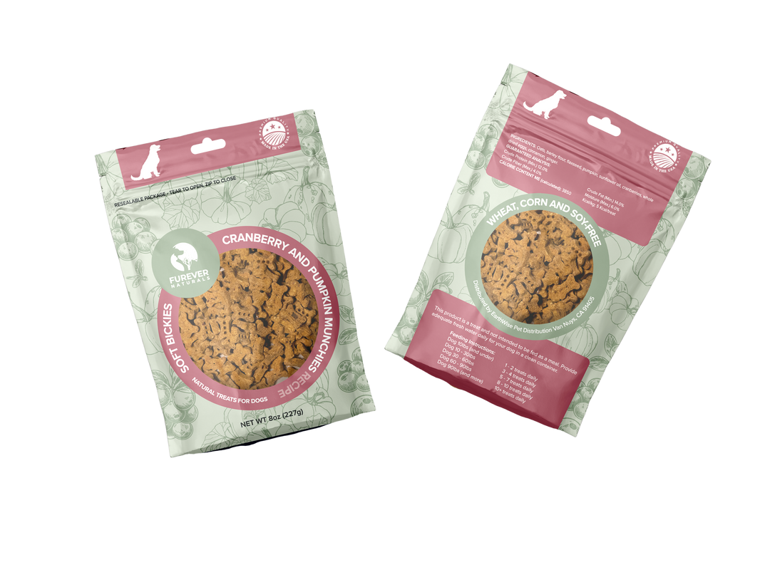 two packages of dog biscuits on a black background